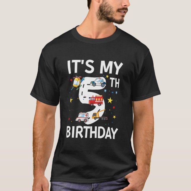 Camiseta Es mi cumpleaños número 5 con temática de vehículo (Anverso)