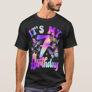 Camiseta Es Mi Cumpleaños Número 7 Tema Mariposa 7 Años Niñ