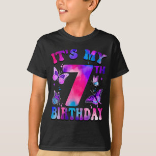 Camiseta Es Mi Cumpleaños Número 7 Tema Mariposa 7 Años Niñ