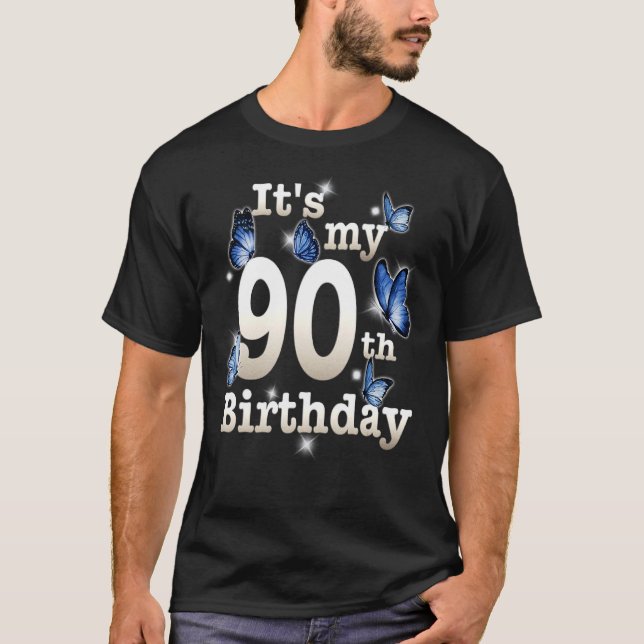 Camiseta Es mi cumpleaños número 90, mariposa azul de 90 añ (Anverso)
