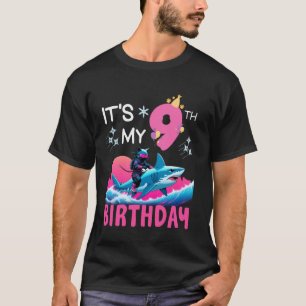 Camiseta Es Mi Cumpleaños Número 9 Ninja Gato Montando Tibu