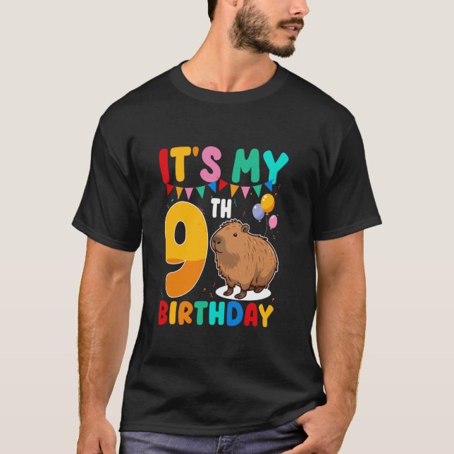 Camiseta Es mi cumpleaños número 9 Tema de capibara lindo 9 (Anverso)
