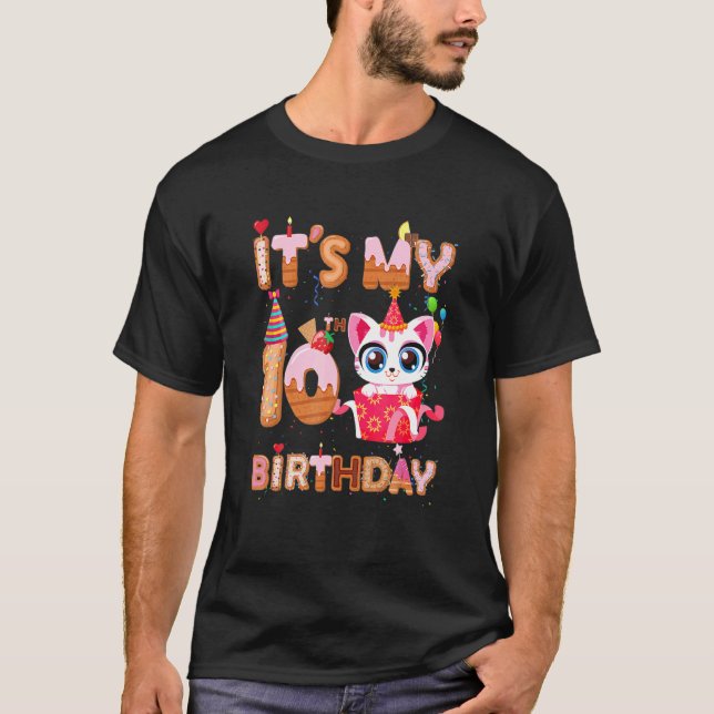 Camiseta Es Mi Décimo Cumpleaños Chica Gato Cumpleaños Cump (Anverso)