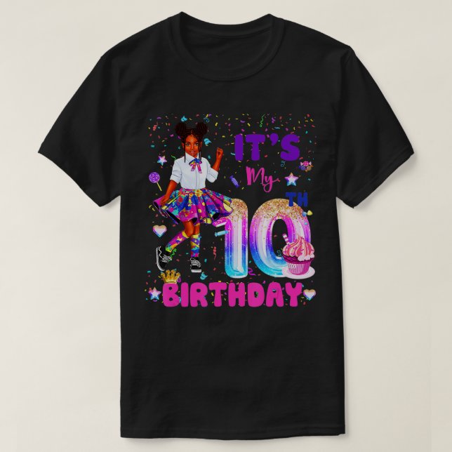 Camiseta Es mi décimo cumpleaños Chica negro afroamericano  (Diseño del anverso)