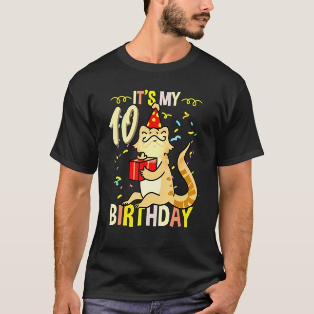 Camiseta Es mi décimo cumpleaños Dragon Lizard con barba (Anverso)
