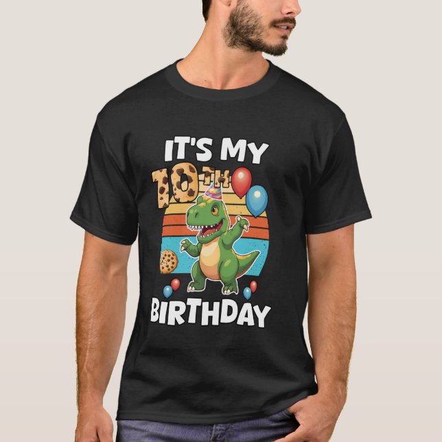 Camiseta Es mi décimo cumpleaños lindo T-Rex dinosaurio déc (Anverso)