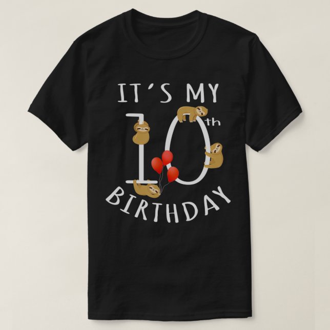 Camiseta Es mi décimo cumpleaños Sloth Kid Bday de 10 años  (Diseño del anverso)