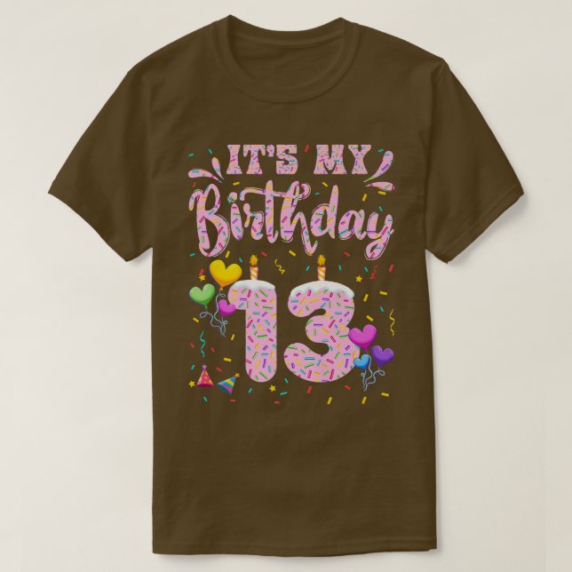 Camiseta Es mi décimo tercer cumpleaños Chica Doughnut feli (Diseño del anverso)