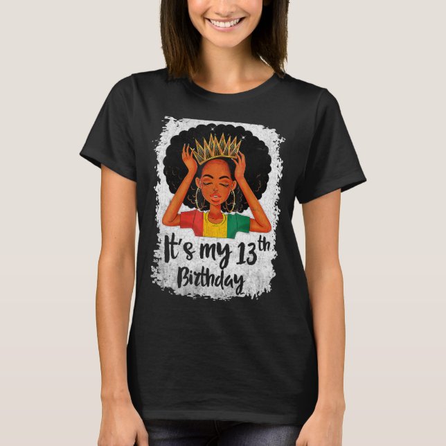 Camiseta Es mi décimo tercer cumpleaños, Melanin negro de 1 (Anverso)