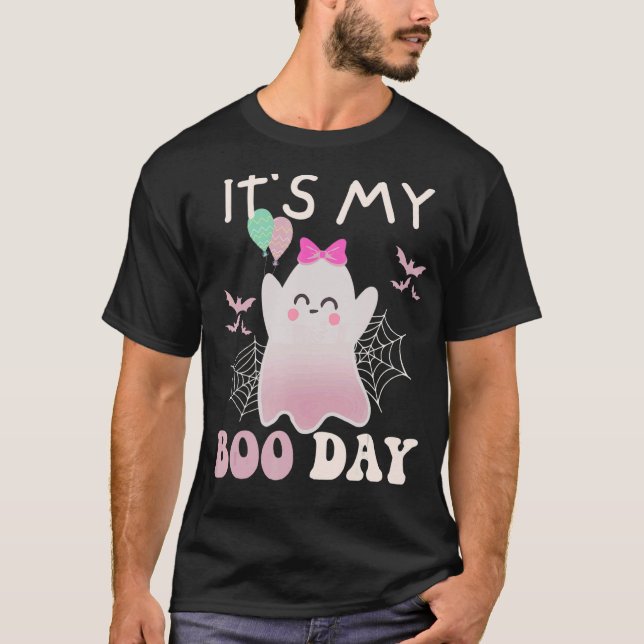 Camiseta Es mi día de boo lindo Halloween cumpleaños fantas (Anverso)
