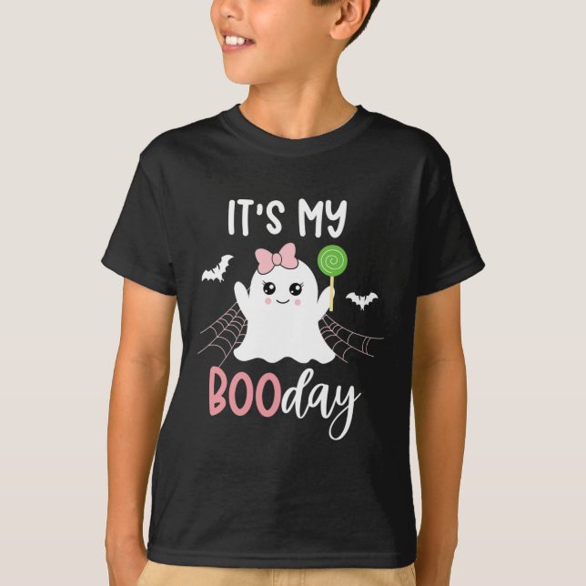 Camiseta Es mi día de boo lindo Halloween cumpleaños fantas (Anverso)