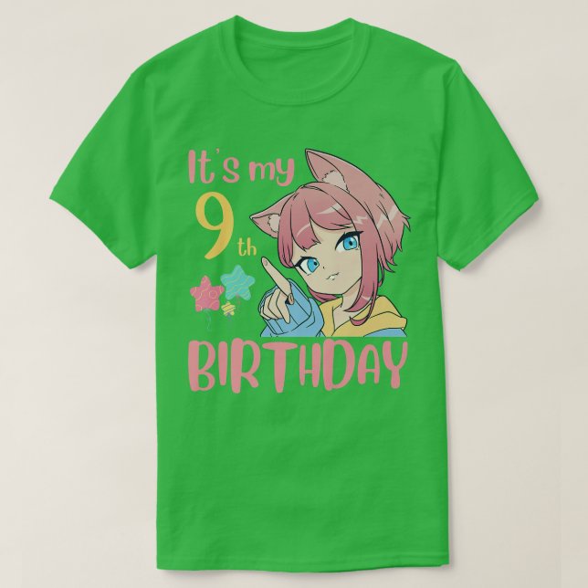 Camiseta Es mi noveno cumpleaños, Anime Chica de cumpleaños (Diseño del anverso)