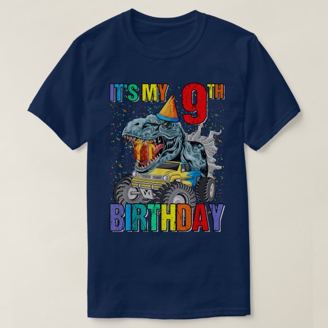Camiseta Es mi noveno cumpleaños, monstruos de dinosaurios  (Diseño del anverso)