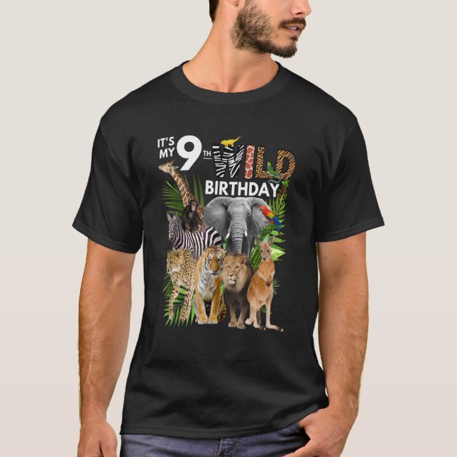 Camiseta Es mi noveno cumpleaños salvaje, Safari Animals Zo (Anverso)
