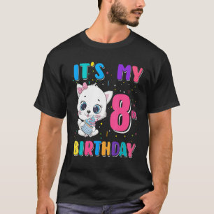 Camiseta Es mi octavo cumpleaños, Chica de gatos, cumpleaño