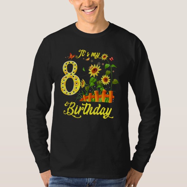 Camiseta Es mi octavo cumpleaños, Chica de girasol de 8 año (Anverso)