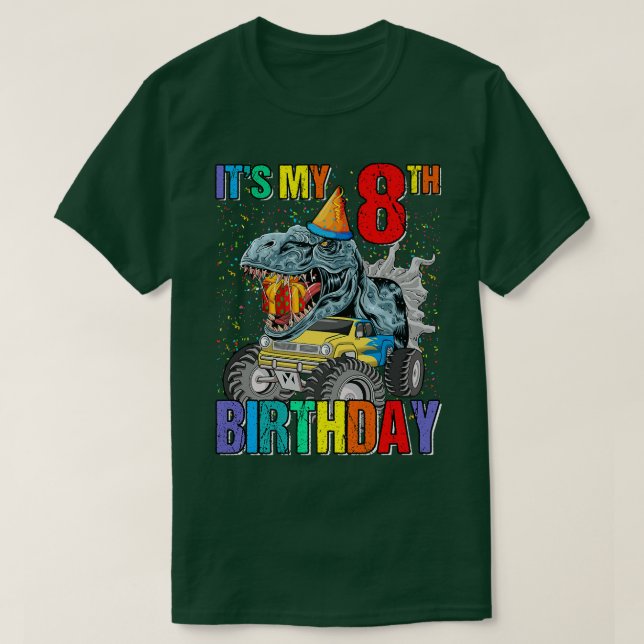 Camiseta Es mi octavo cumpleaños monstruo Camión Dinosaurio (Diseño del anverso)
