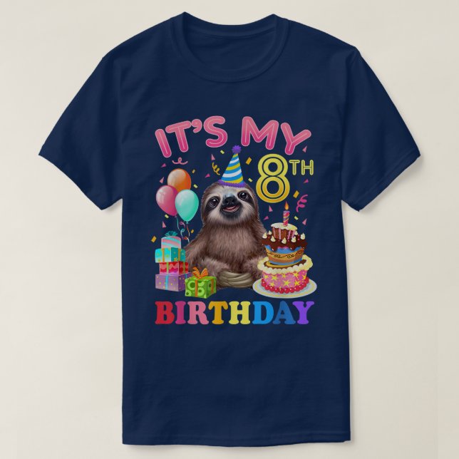 Camiseta Es Mi Octavo Cumpleaños Para Chicas Sloth Cumpleañ (Diseño del anverso)