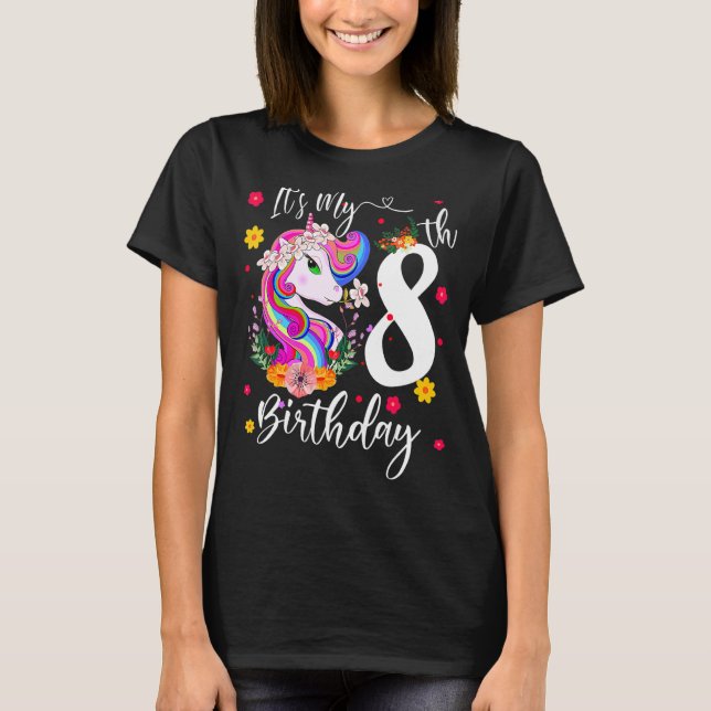 Camiseta Es mi octavo cumpleaños, unicornio, Chicas de 8 añ (Anverso)