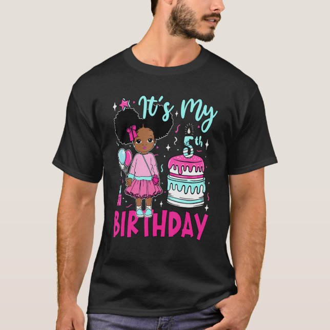 Camiseta Es mi quinto cumpleaños Chicas negros niños aburri (Anverso)