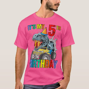 Camiseta Es mi quinto cumpleaños monstruo Camión Dinosaurio