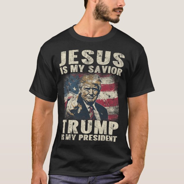 Camiseta ¿Es mi salvador Trump mi presidente estadounidense (Anverso)