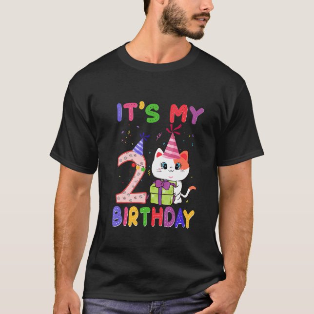 Camiseta Es mi segundo cumpleaños, Chica, un gato lindo, cu (Anverso)