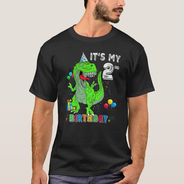 Camiseta Es mi segundo cumpleaños feliz 2 años de dinosauri (Anverso)