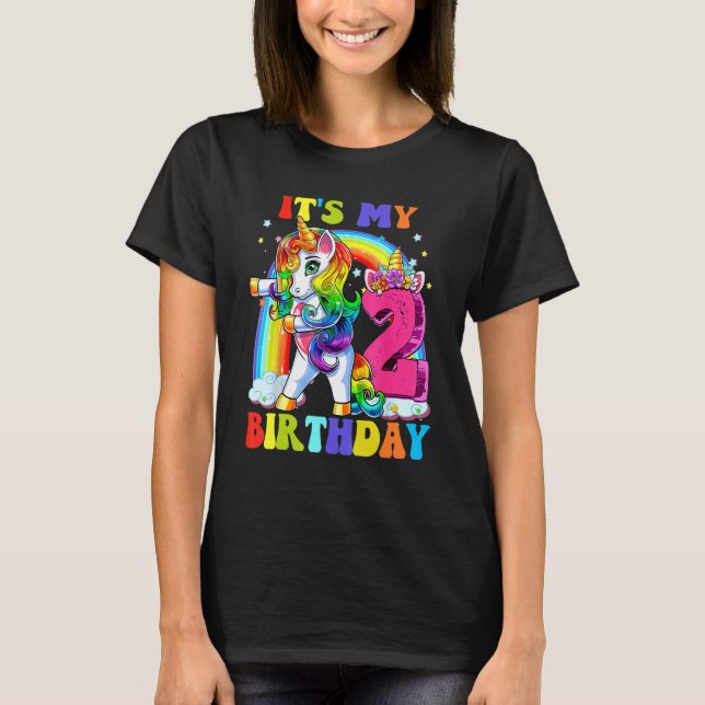 Camiseta Es mi segundo cumpleaños, unicornio, cumpleaños 2  (Anverso)
