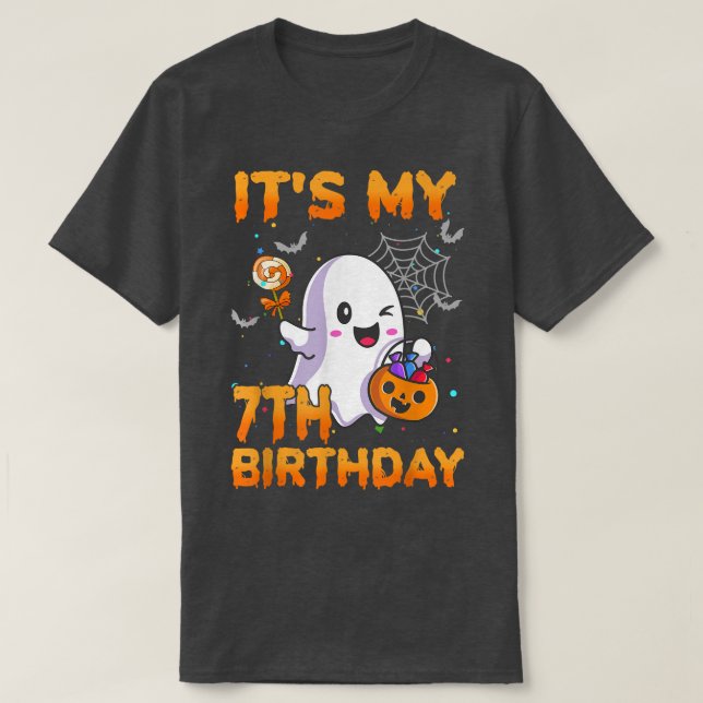 Camiseta Es mi séptimo cumpleaños niños Boo Ghost Calabaza  (Diseño del anverso)