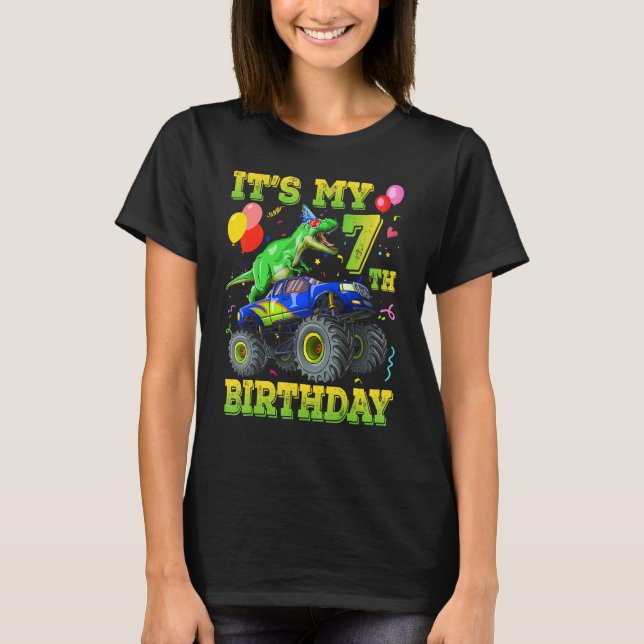 Camiseta Es mi sétimo cumpleaños Monstruo de Dinosaurio C d (Anverso)