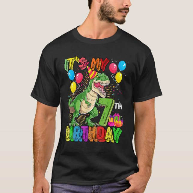 Camiseta Es mi sétimo cumpleaños niño Rex Dinosaurio cumple (Anverso)