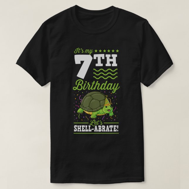 Camiseta Es mi sétimo cumpleaños que deja Fiesta a tortuga  (Diseño del anverso)