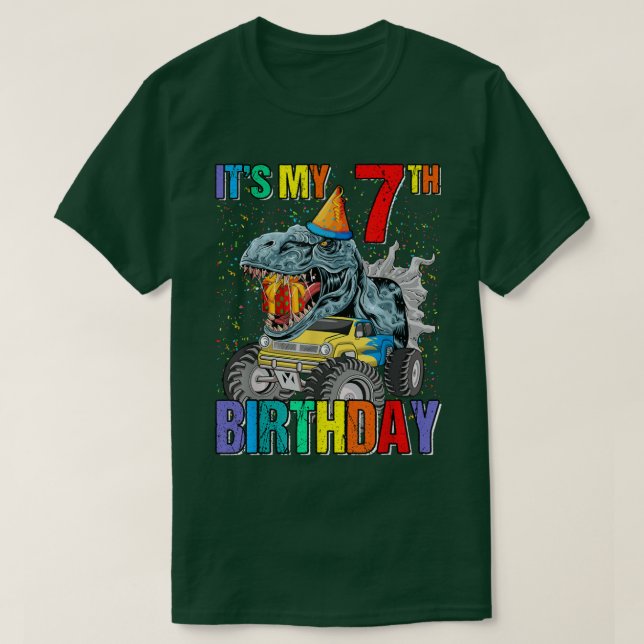 Camiseta Es mi sétimo Monstruo de Cumpleaños Camiones Dinos (Diseño del anverso)