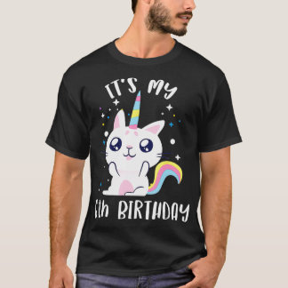 Camiseta Es mi sexto cumpleaños, gato, unicornio, plato de