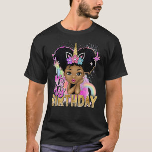 Camiseta Es mi tema de cumpleaños, unicornio, Melanin negro