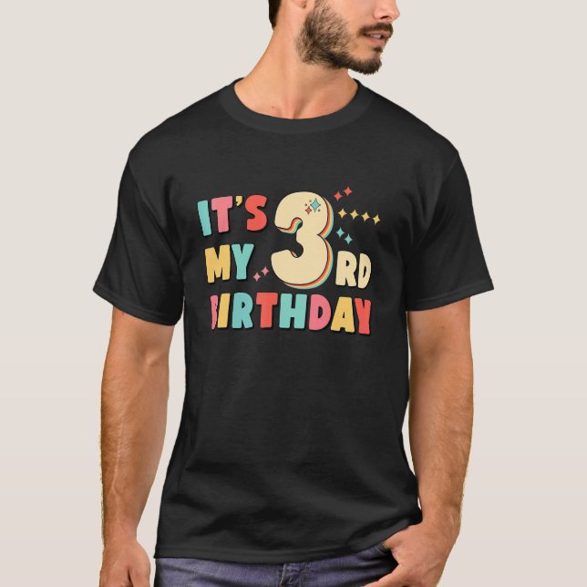 Camiseta Es mi tercera fiesta de cumpleaños retro de 3 años (Anverso)