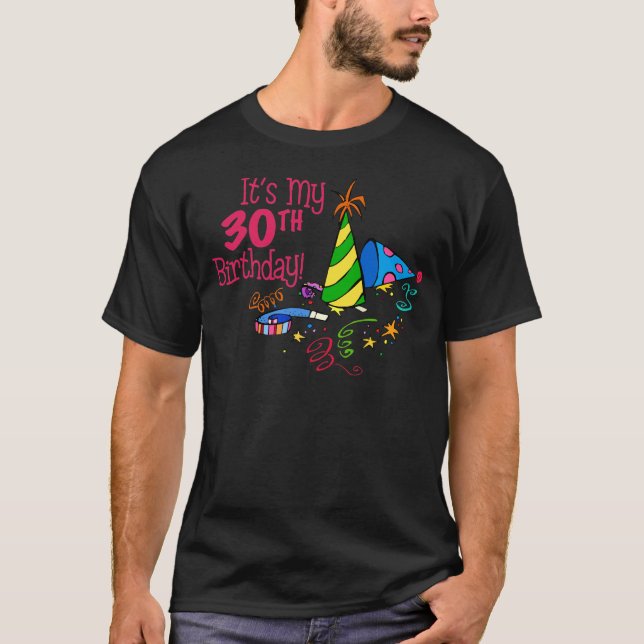 Camiseta Es mi trigésimo cumpleaños (los gorras del fiesta) (Anverso)