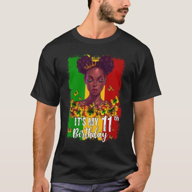 Camiseta Es mi undécimo cumpleaños Melanin negro de 11 años (Anverso)