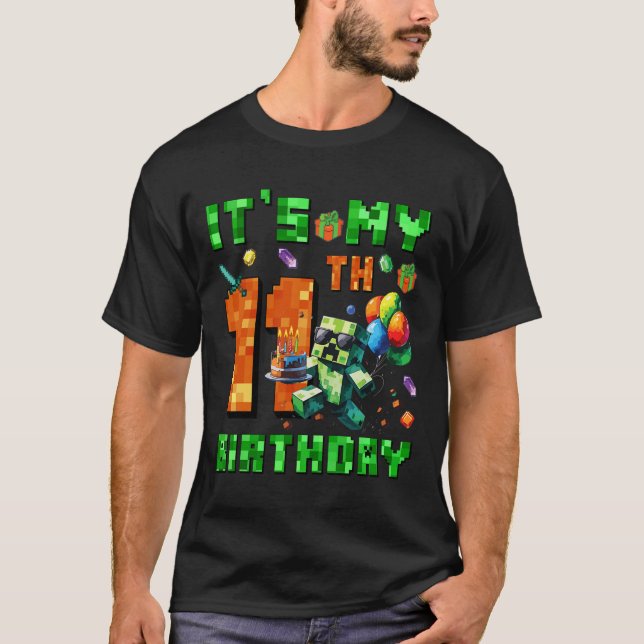 Camiseta Es mi videojuego de número de píxel de cumpleaños  (Anverso)
