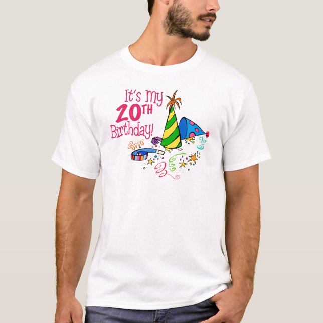 Camiseta Es mi vigésimo cumpleaños (los gorras del fiesta) (Anverso)