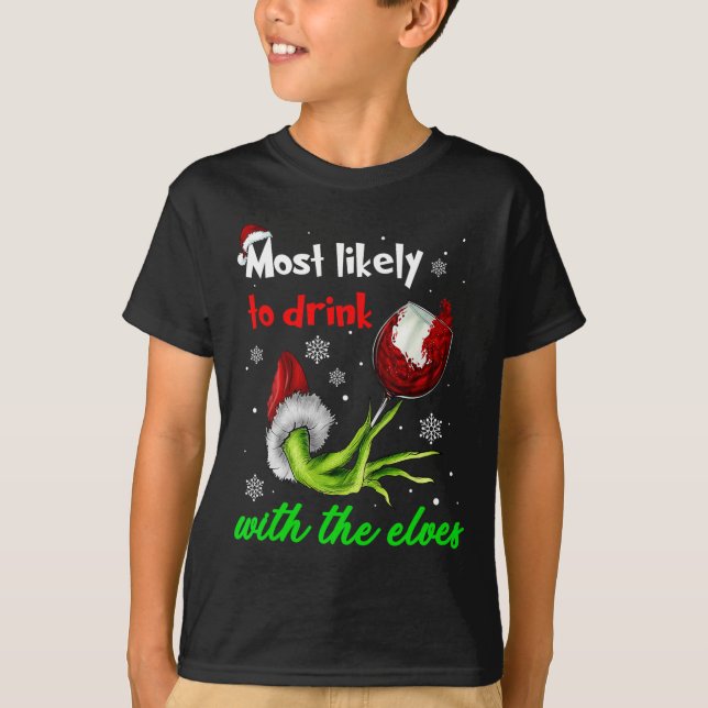 Camiseta Es Muy Probable Que Beban Con Los Navidades Elves  (Anverso)