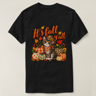 Camiseta Es Otoño Y’all Cute Gato de Calabaza de Cosecha de