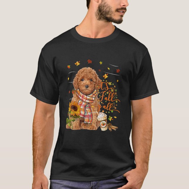 Camiseta Es otoño y todo el perro caniche en miniatura rojo (Anverso)