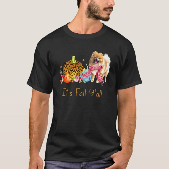 Camiseta Es otoño y todo el perro Pomeranian cae bufanda fe (Anverso)