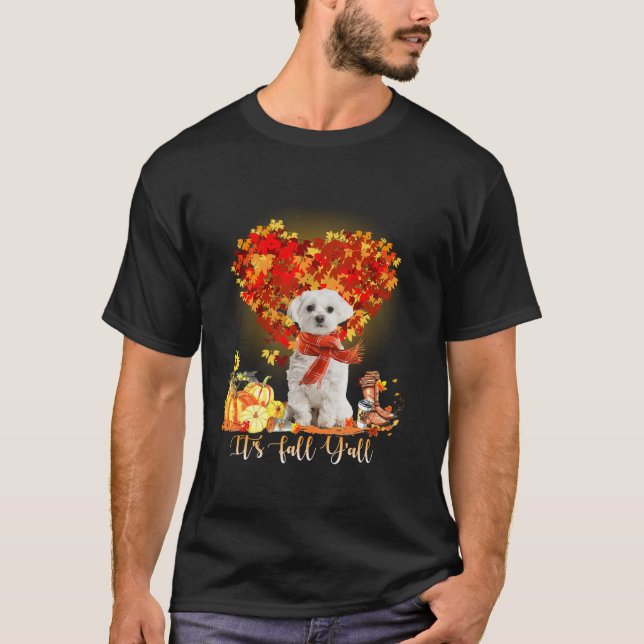 Camiseta Es otoño y todos los amantes del perro maltés Acci (Anverso)