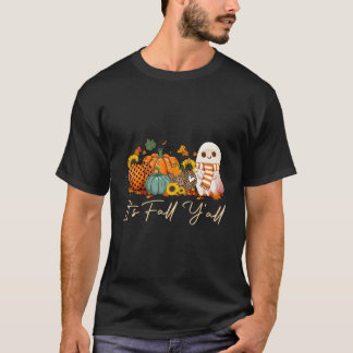 Camiseta Es Otoño Y'Todos Boo Fantasma Leopardo Calabaza Ha