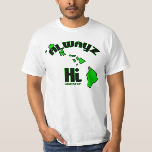 Camiseta Es quién somos en Hawaii.  La abreviatura es "hola