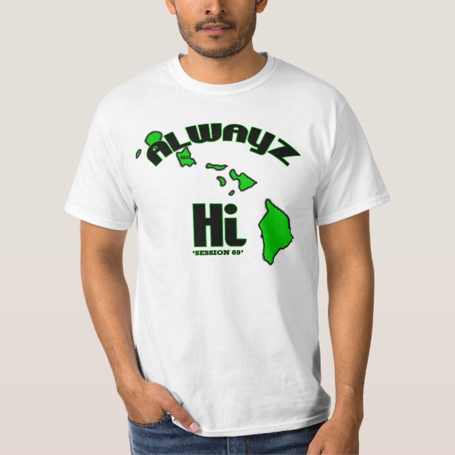 Camiseta Es quién somos en Hawaii.  La abreviatura es "hola (Anverso)