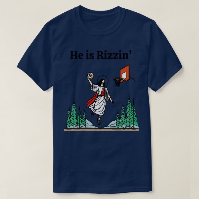 Camiseta Es Rizzin Gracioso Jesús de Pascua jugando básquet (Diseño del anverso)